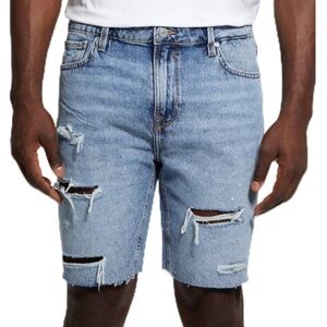 Guess Mens Eco Wyatt Regular Fit Mid Rise Distressed Denim Short W30